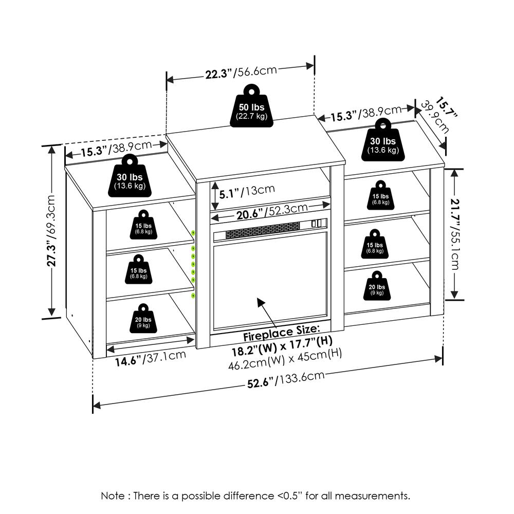 Jensen TV Stand with Electric Fireplace for TV up to 55", Americano. Picture 2