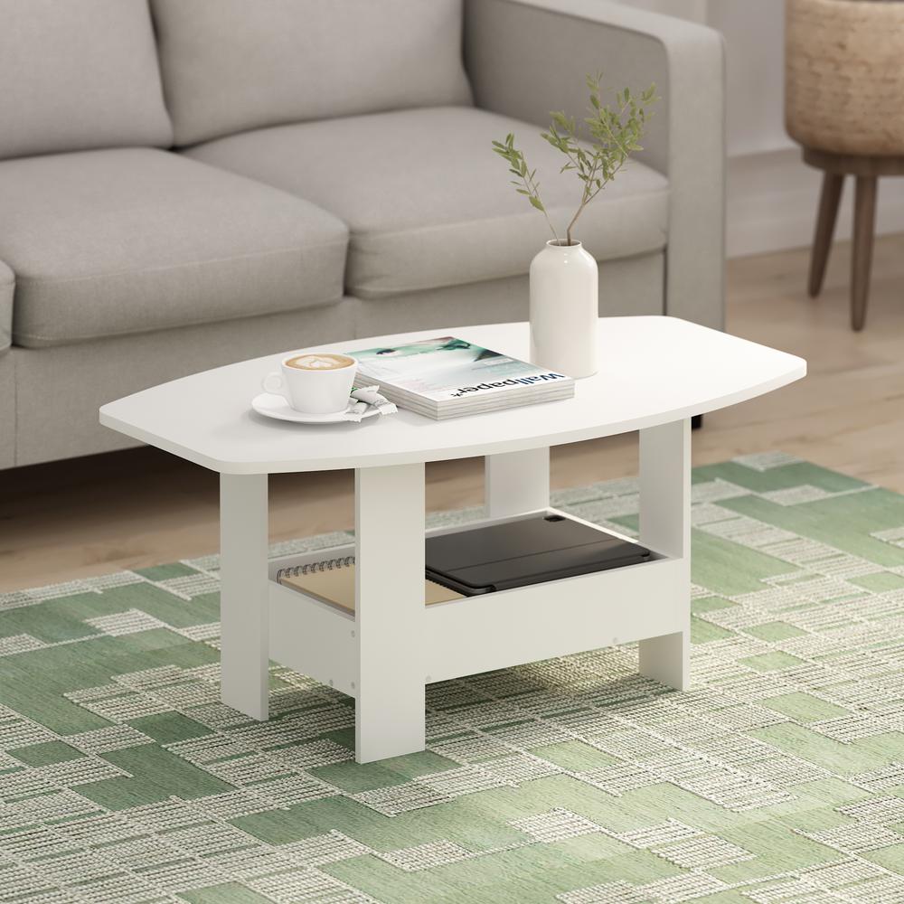 Simple Design Coffee Table with Storage Compartment, White. Picture 5