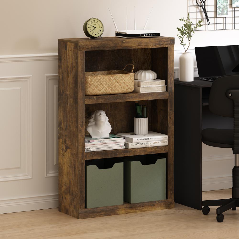 Rail 3-Tier Open Shelf Bookcase, Amber Pine. Picture 6