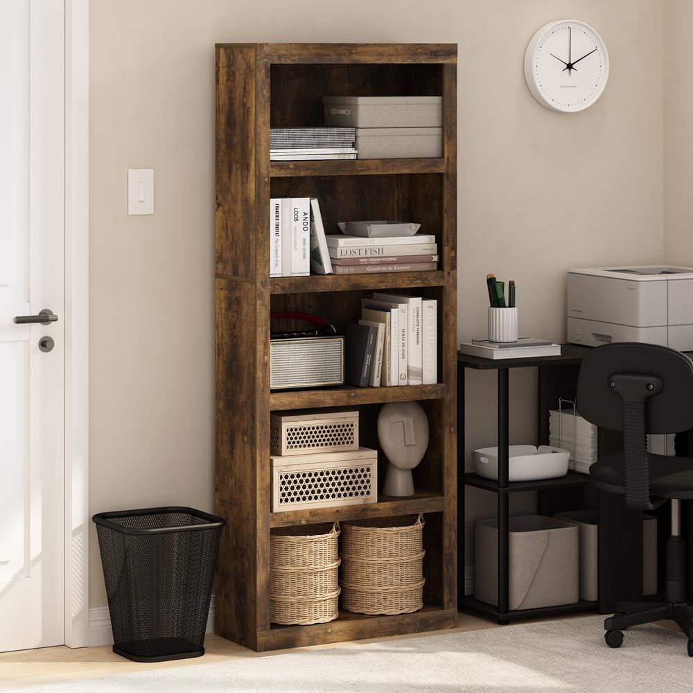 Rail 5-Tier Open Shelf Bookcase, Amber Pine. Picture 6