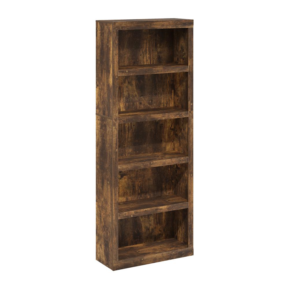 Rail 5-Tier Open Shelf Bookcase, Amber Pine. Picture 1