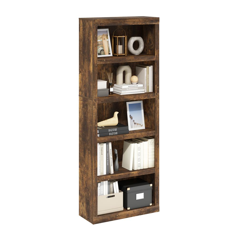Rail 5-Tier Open Shelf Bookcase, Amber Pine. Picture 4