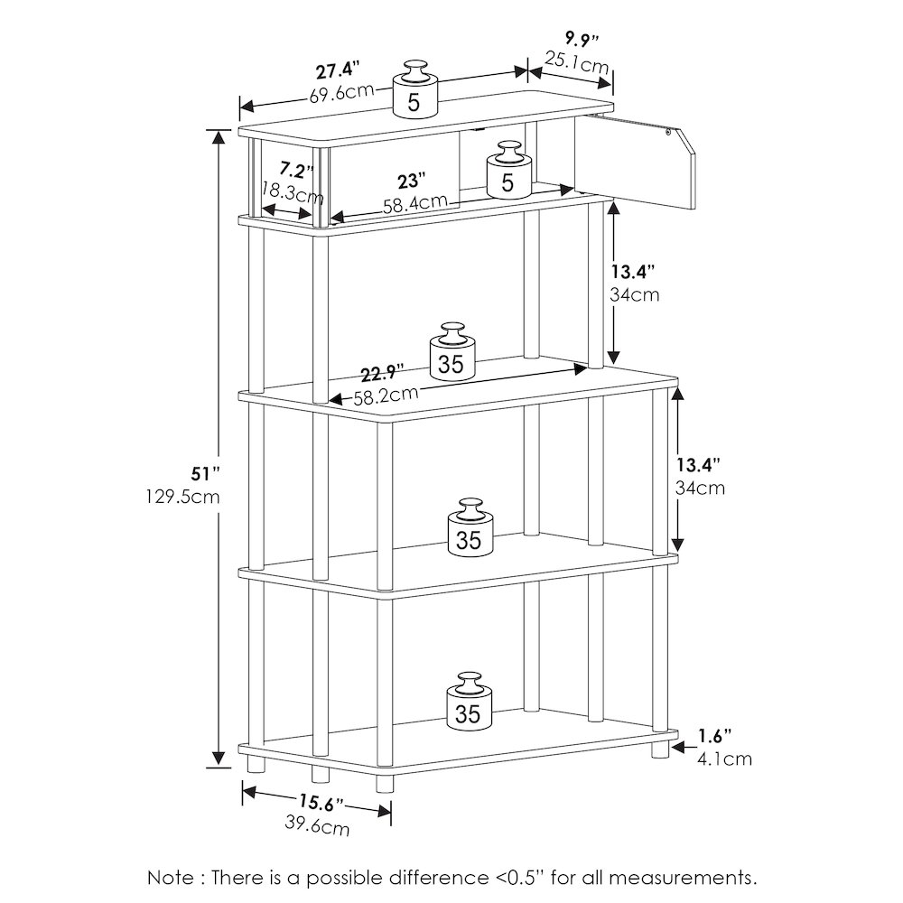 5-Tier Printer Stand with Storage Shelf and Closed Cabinet, Dark Americano. Picture 5