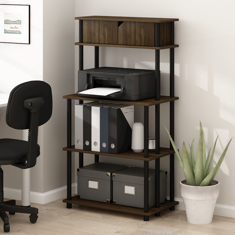 5-Tier Printer Stand with Storage Shelf and Closed Cabinet, Brown Walnut. Picture 4