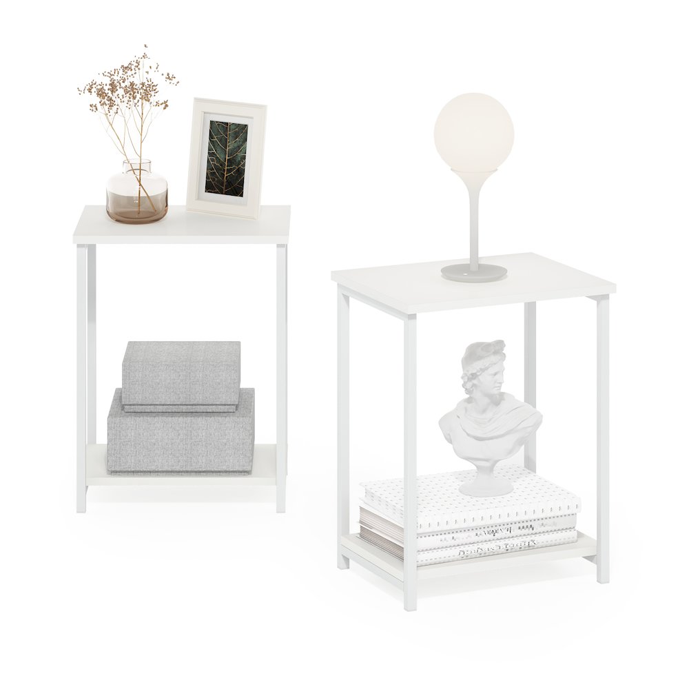 Simplistic Industrial Metal Frame End Table, 2-Pack, White/White. Picture 3