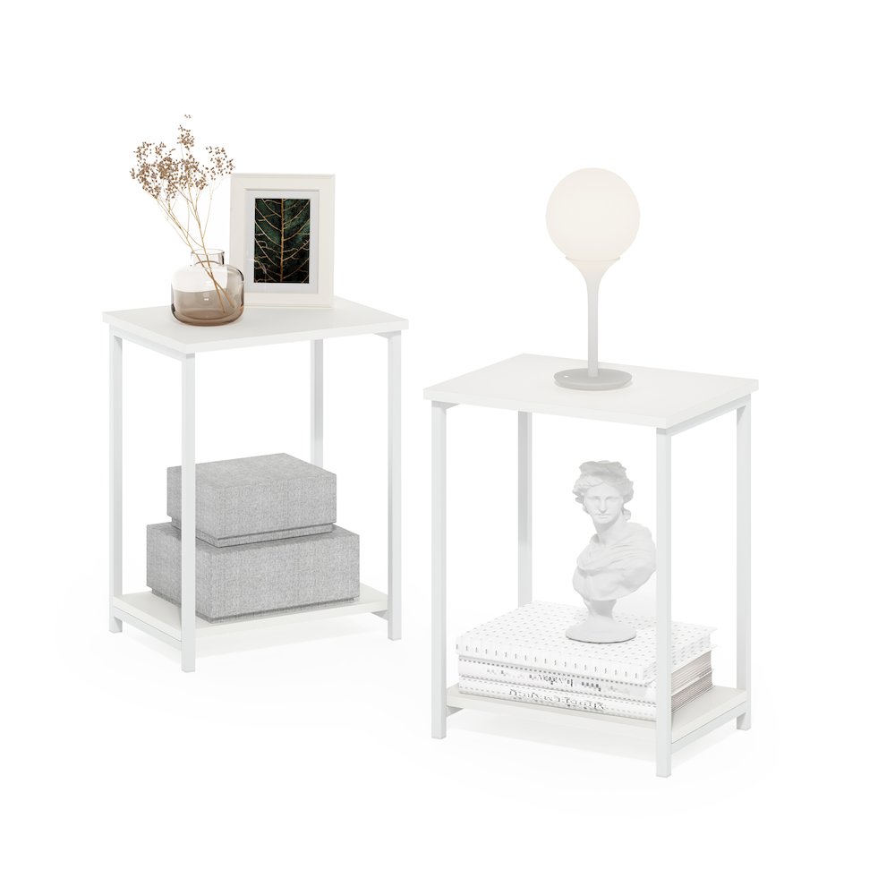 Simplistic Industrial Metal Frame End Table, 2-Pack, White/White. Picture 4