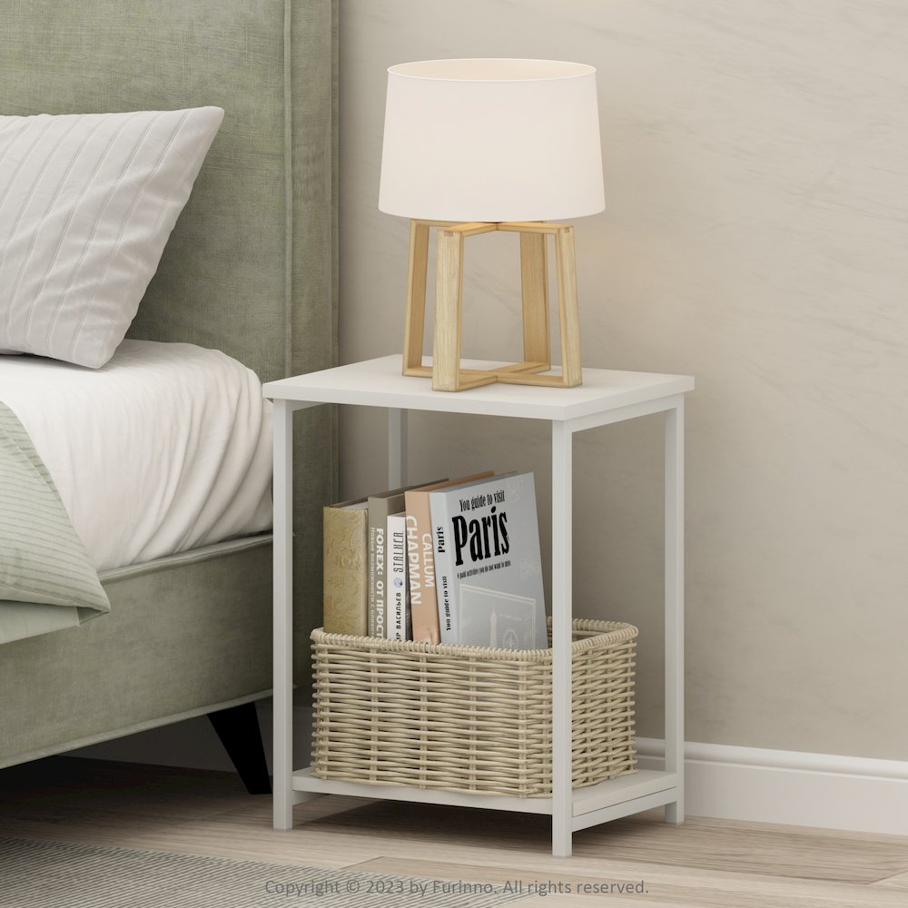 Simplistic Industrial Metal Frame End Table, 1-Pack, White/White. Picture 5