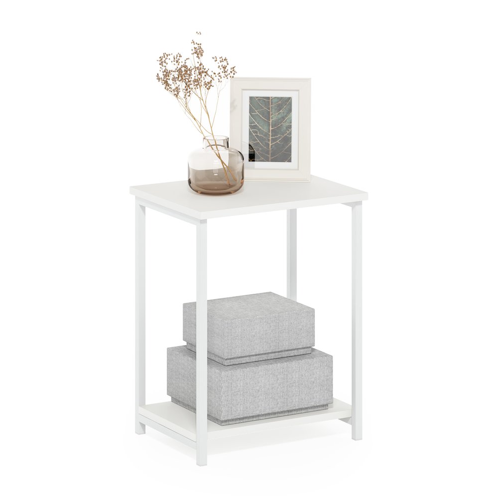 Simplistic Industrial Metal Frame End Table, 1-Pack, White/White. Picture 3