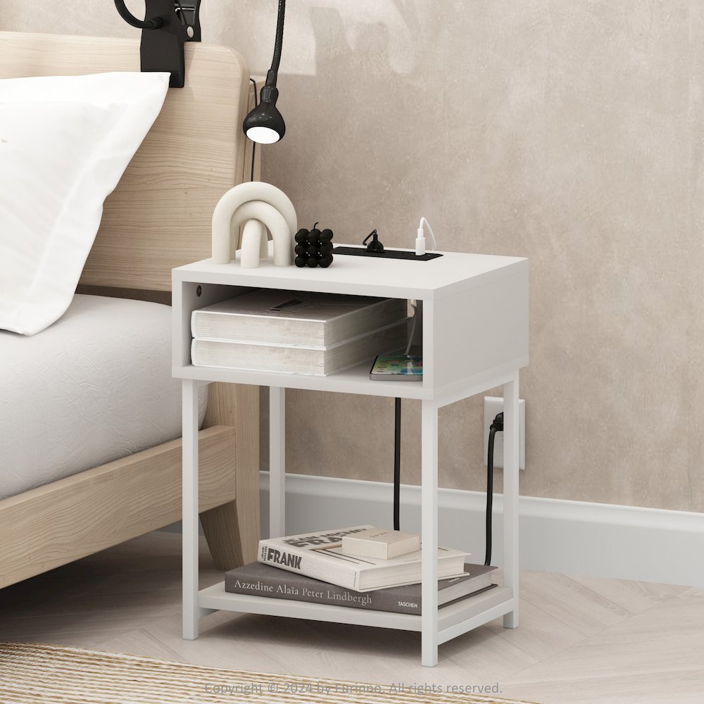 Moretti USB and Type-C Charging Port Open Storage Side Table with Metal Frame. Picture 5