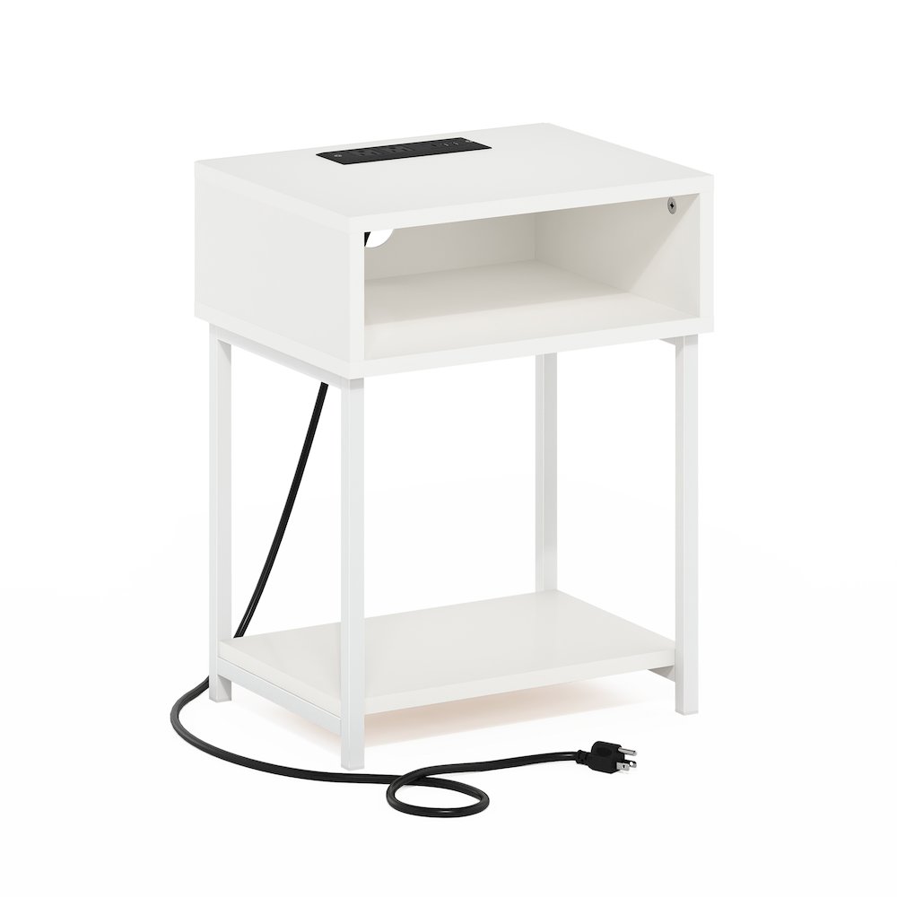 Moretti USB and Type-C Charging Port Open Storage Side Table with Metal Frame. Picture 1
