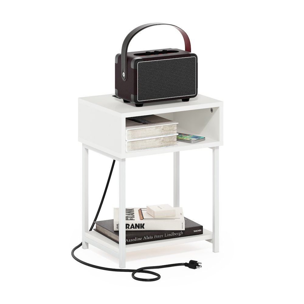 Moretti USB and Type-C Charging Port Open Storage Side Table with Metal Frame. Picture 3