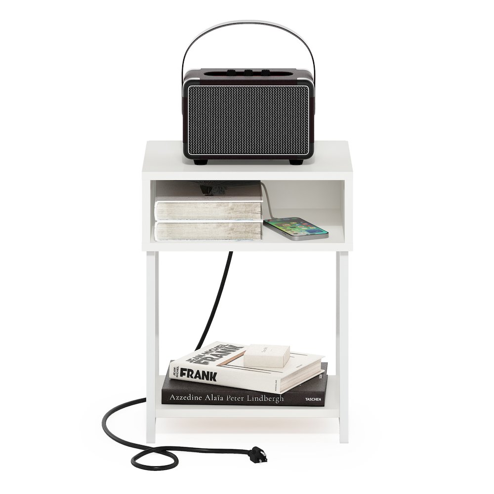 Moretti USB and Type-C Charging Port Open Storage Side Table with Metal Frame. Picture 4