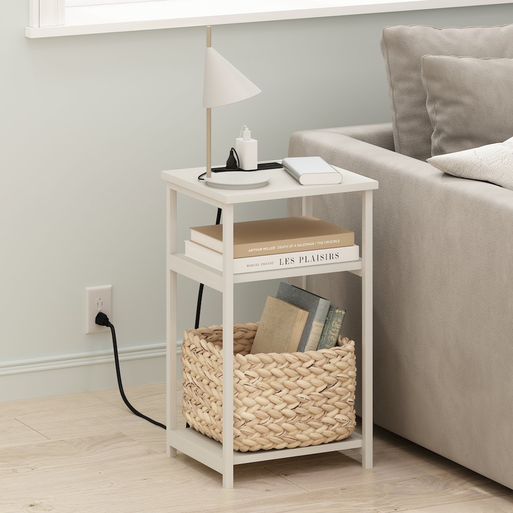 3-Tier USB and Type-C Charging Port Open Storage Side Table with Metal Frame. Picture 5