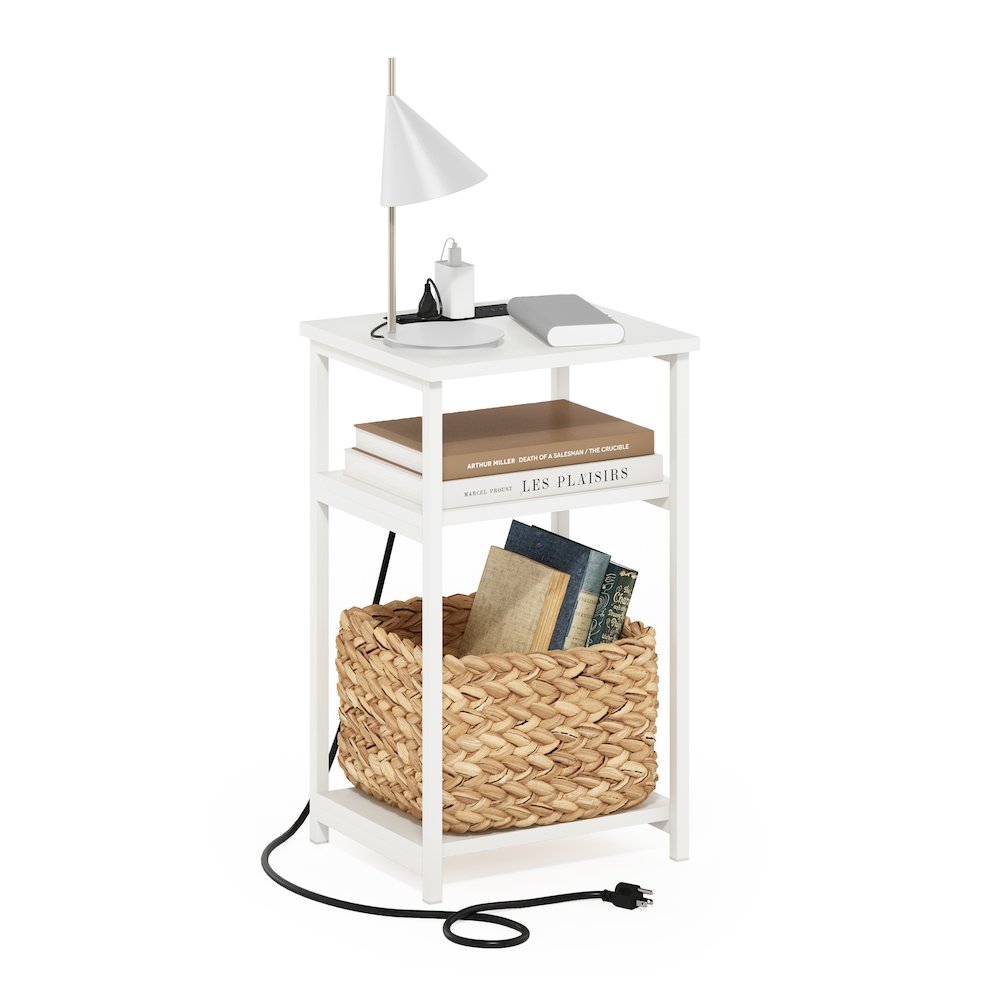 3-Tier USB and Type-C Charging Port Open Storage Side Table with Metal Frame. Picture 3