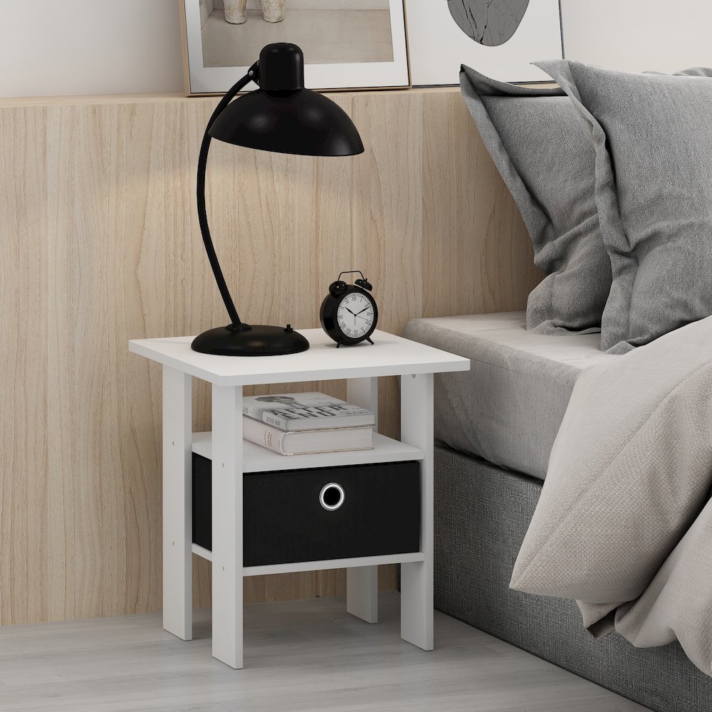 Andrey End Table Nightstand with Bin Drawer, White/Black. Picture 5