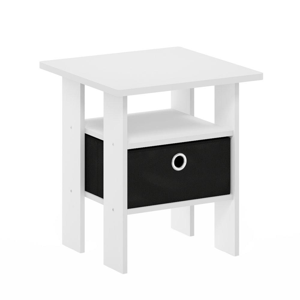 Andrey End Table Nightstand with Bin Drawer, White/Black. Picture 1