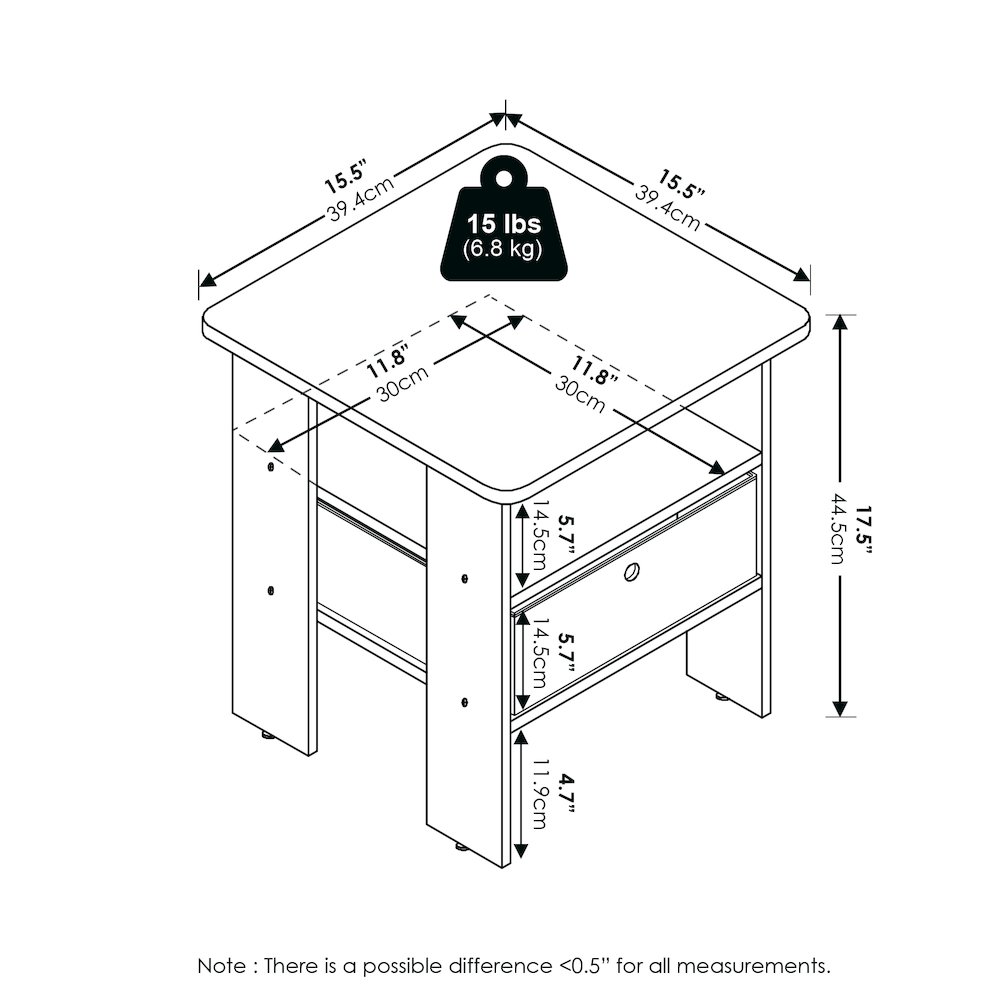 Andrey End Table Nightstand with Bin Drawer, White/Black. Picture 6