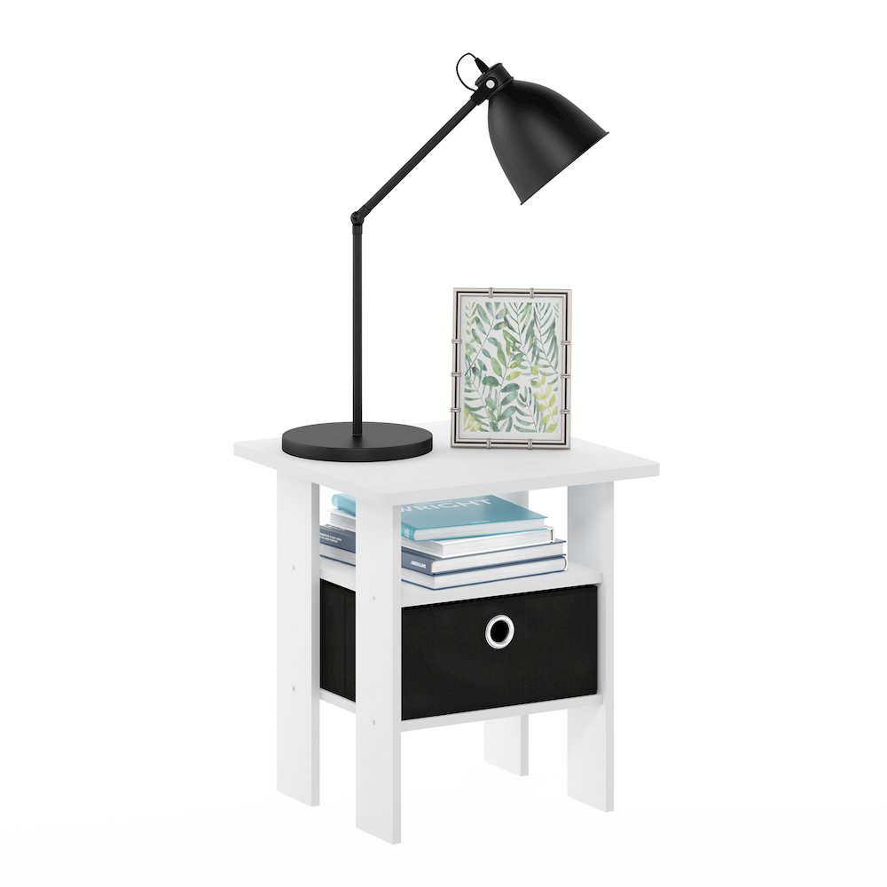 Andrey End Table Nightstand with Bin Drawer, White/Black. Picture 3