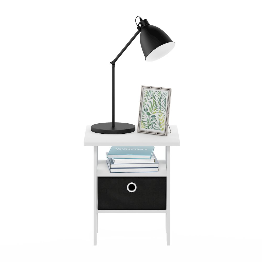 Andrey End Table Nightstand with Bin Drawer, White/Black. Picture 4