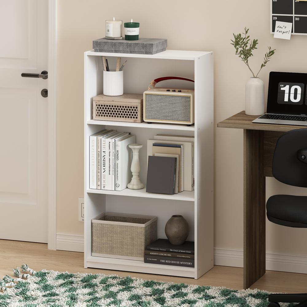 Basic 3-Tier Bookcase Storage Shelves, White/White. Picture 5