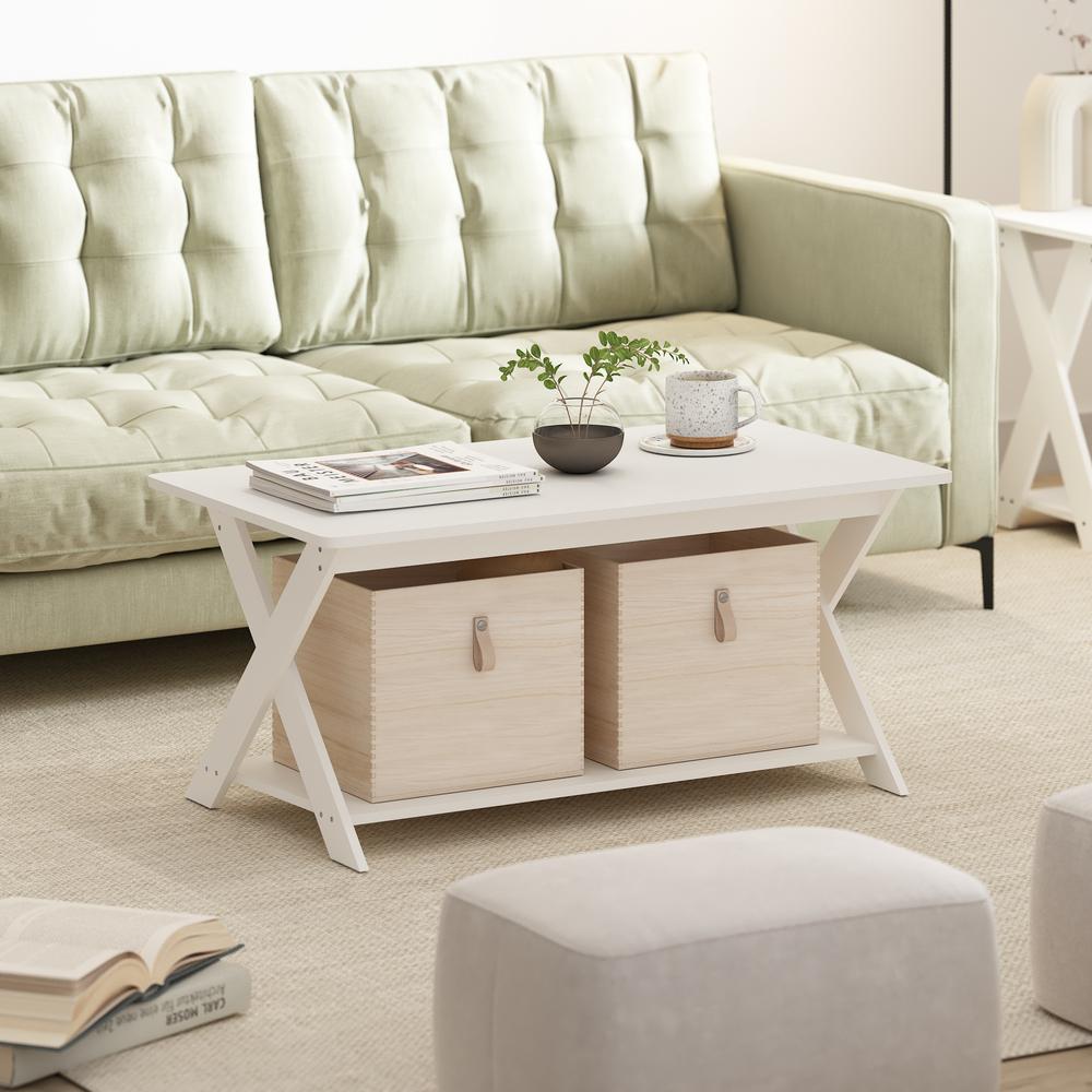 Modern Simplistic Criss-Crossed Coffee Table, White. Picture 5