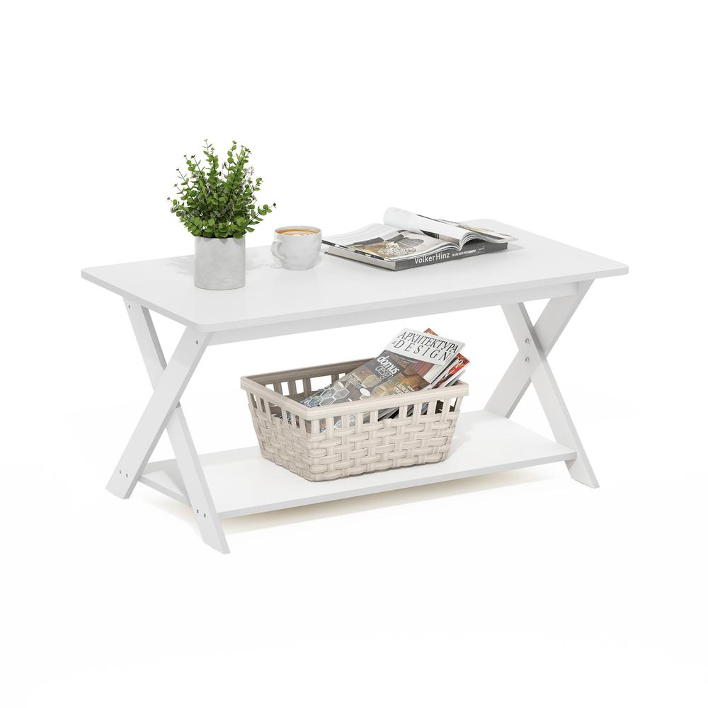 Modern Simplistic Criss-Crossed Coffee Table, White. Picture 3
