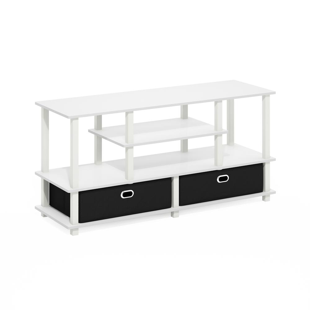 JAYA Large TV Stand for up to 55-Inch TV with Storage Bin, White/White/Black. Picture 1