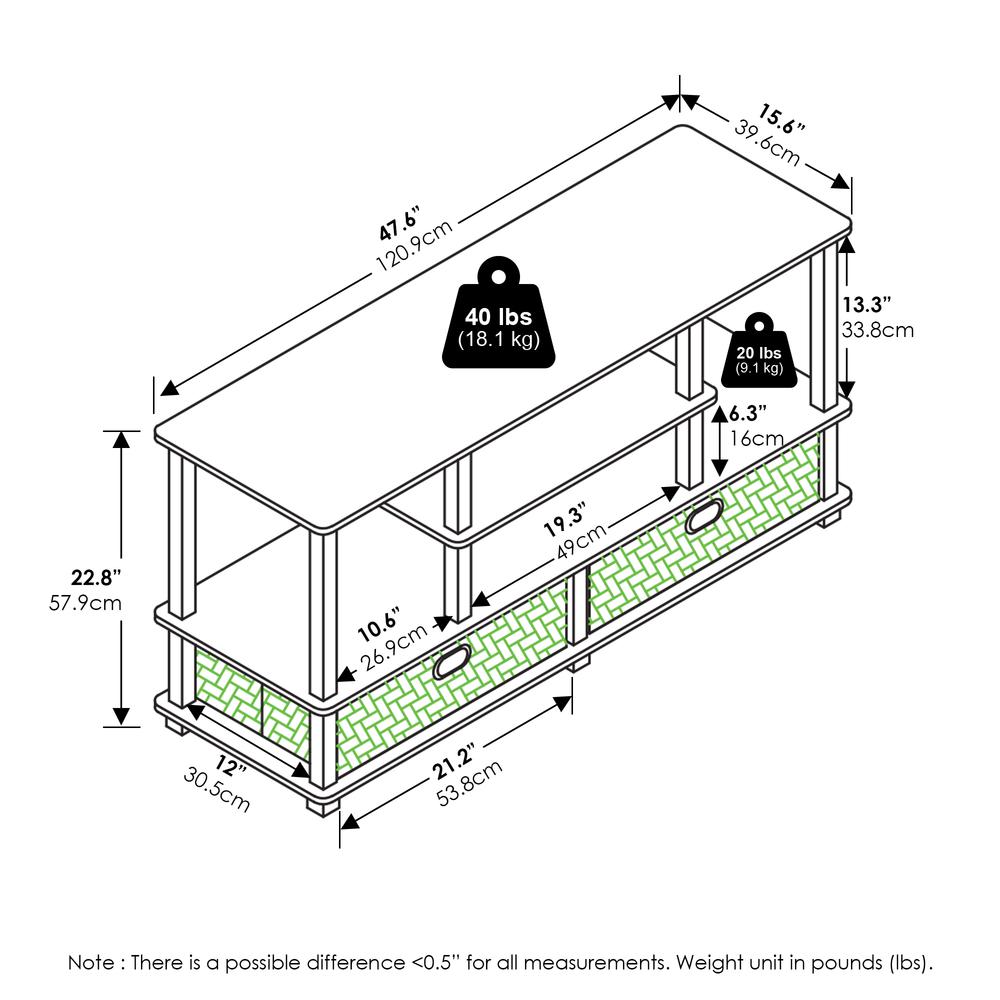 JAYA Large TV Stand for up to 55-Inch TV with Storage Bin, White/White/Black. Picture 6