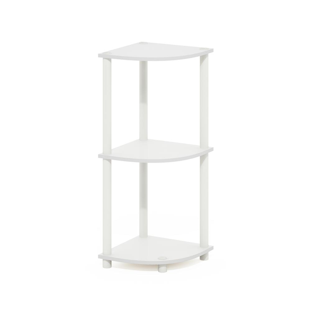 Turn-N-Tube 3-Tier Corner Display Rack Multipurpose Shelving Unit, White/White. Picture 1