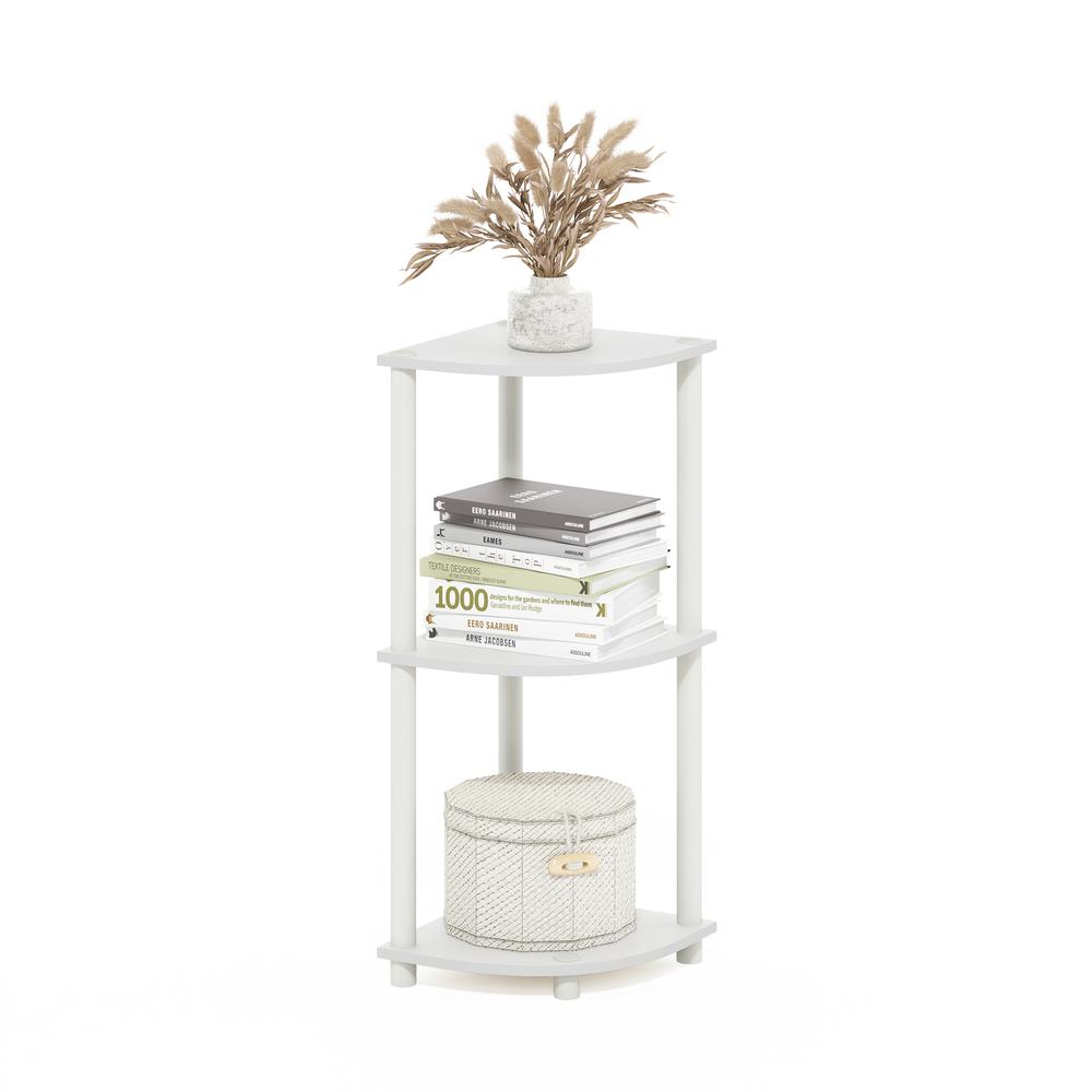 Turn-N-Tube 3-Tier Corner Display Rack Multipurpose Shelving Unit, White/White. Picture 3