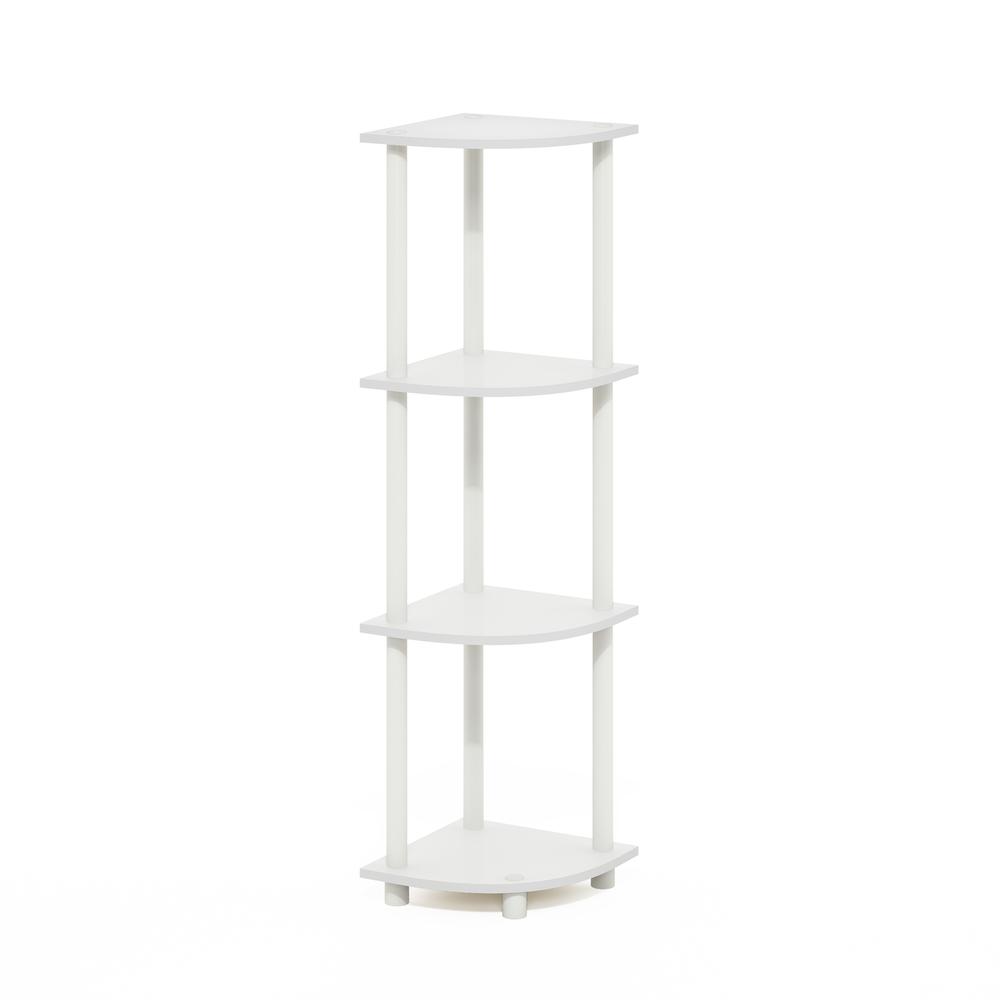 Turn-N-Tube 4-Tier Corner Display Rack Multipurpose Shelving Unit, White/White. Picture 1