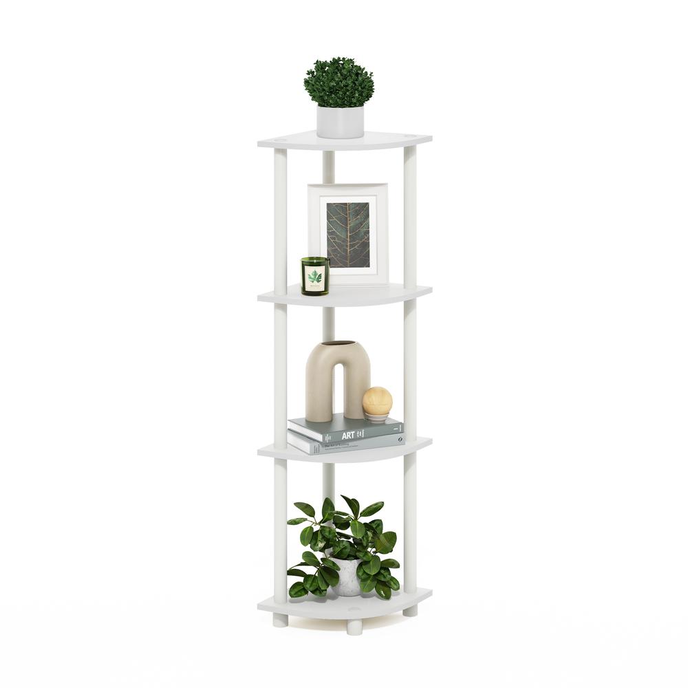 Turn-N-Tube 4-Tier Corner Display Rack Multipurpose Shelving Unit, White/White. Picture 3