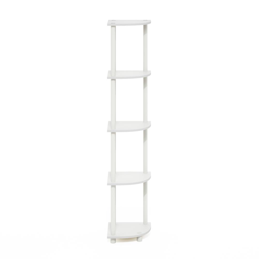 Turn-N-Tube 5 Tier Corner Display Rack Multipurpose Shelving Unit, White/White. Picture 2