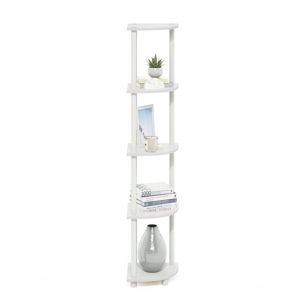 Turn-N-Tube 5 Tier Corner Display Rack Multipurpose Shelving Unit, White/White. Picture 4
