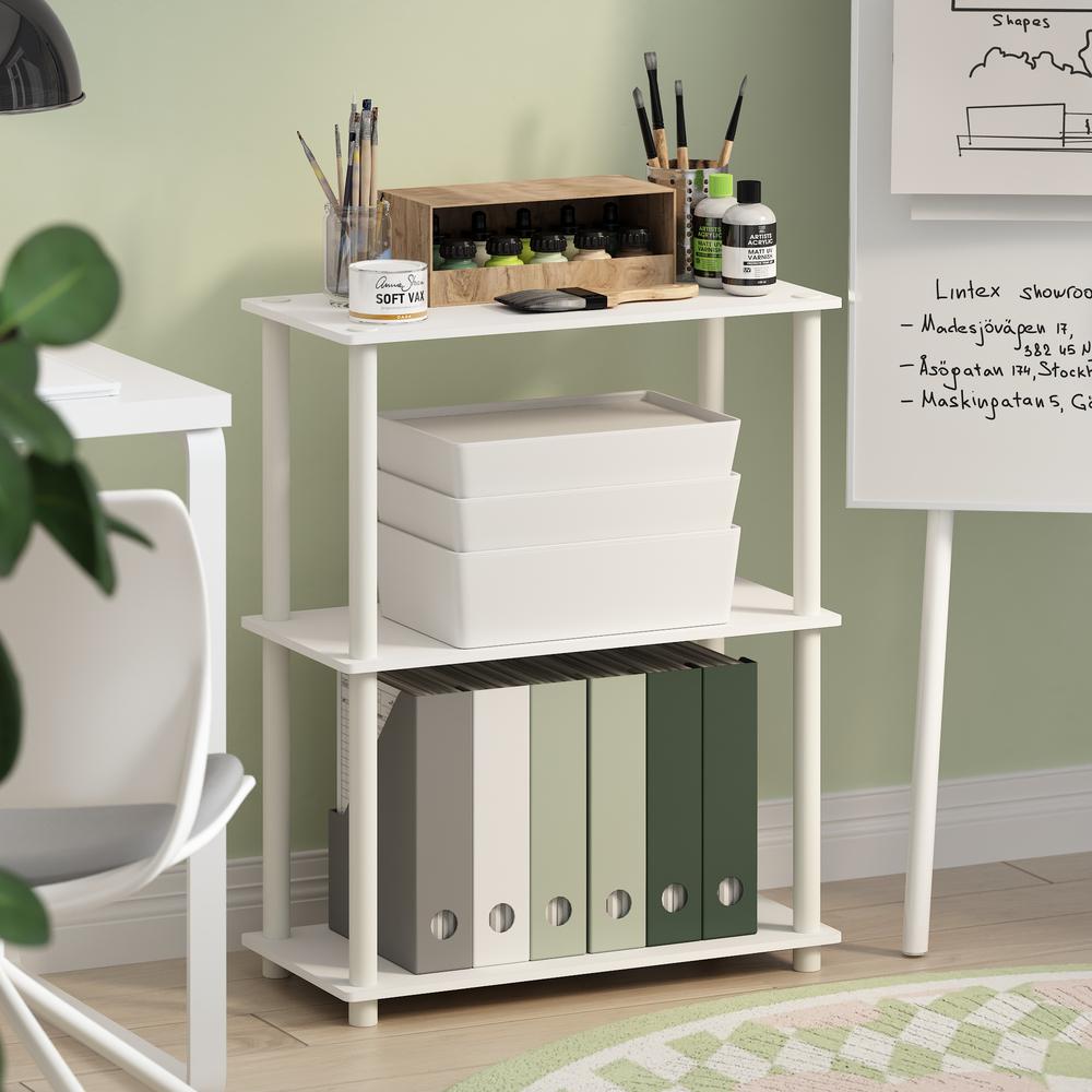 Turn-N-Tube 3-Tier Compact Multipurpose Shelf Display Rack, White/White. Picture 5