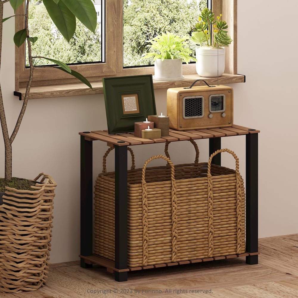 Turn-N-Tube 2-Tier Wood Slat Multipurpose Shelf Display Rack with Square Poles. Picture 6