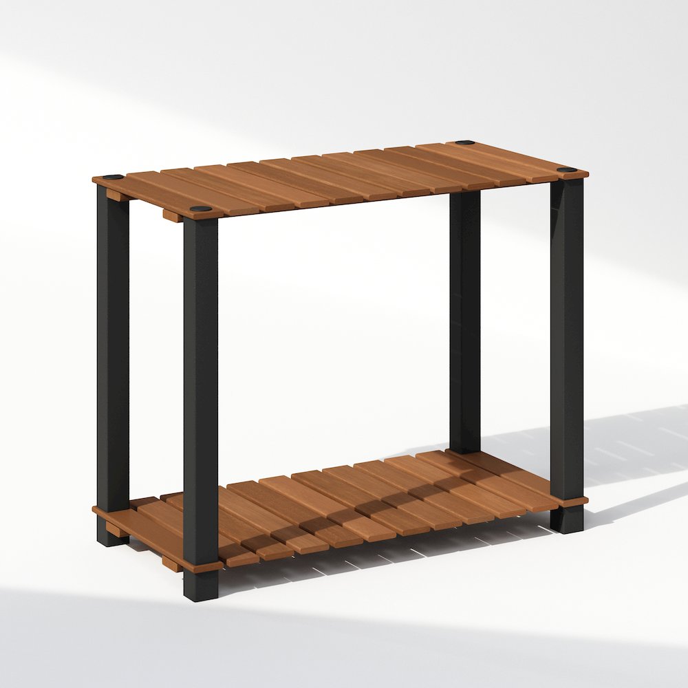 Turn-N-Tube 2-Tier Wood Slat Multipurpose Shelf Display Rack with Square Poles. Picture 1