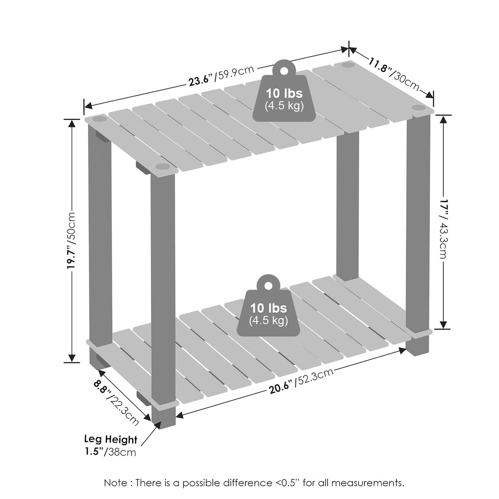 Turn-N-Tube 2-Tier Wood Slat Multipurpose Shelf Display Rack with Square Poles. Picture 2