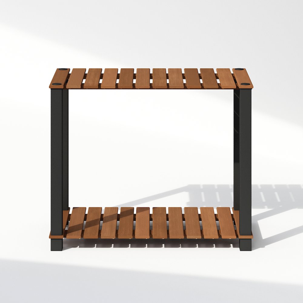 Turn-N-Tube 2-Tier Wood Slat Multipurpose Shelf Display Rack with Square Poles. Picture 3