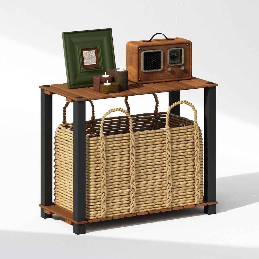 Turn-N-Tube 2-Tier Wood Slat Multipurpose Shelf Display Rack with Square Poles. Picture 4