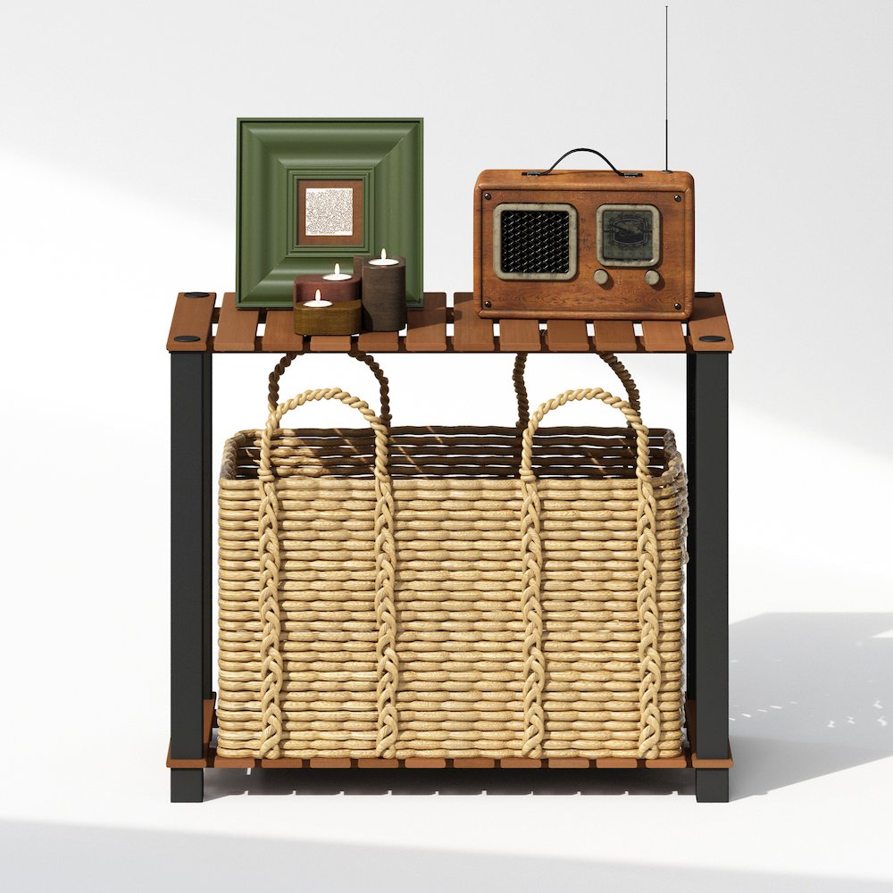 Turn-N-Tube 2-Tier Wood Slat Multipurpose Shelf Display Rack with Square Poles. Picture 5