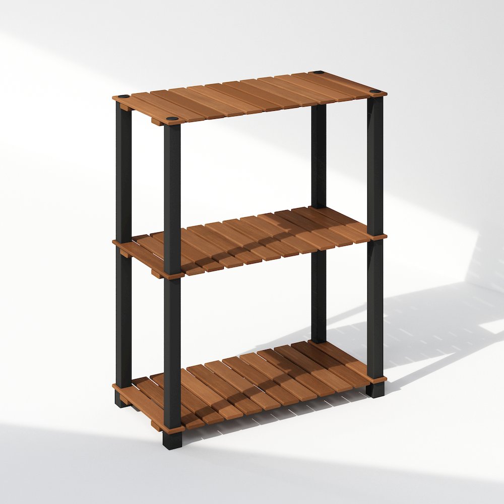 Turn-N-Tube 3-Tier Wood Slat Multipurpose Shelf Display Rack with Square Poles. Picture 1