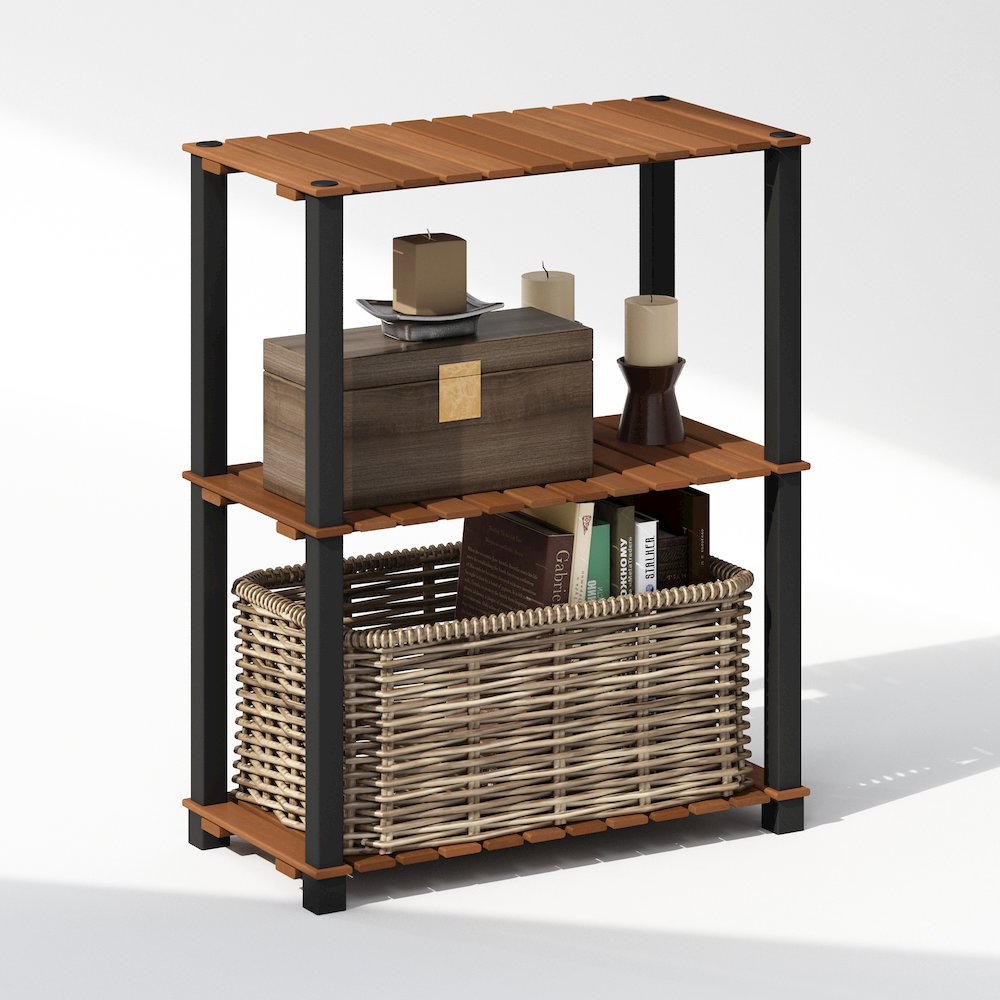 Turn-N-Tube 3-Tier Wood Slat Multipurpose Shelf Display Rack with Square Poles. Picture 4