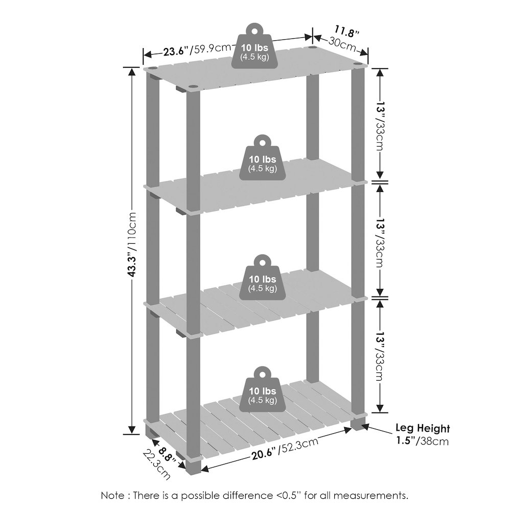 Turn-N-Tube 4-Tier Wood Slat Multipurpose Shelf Display Rack with Square Poles. Picture 5