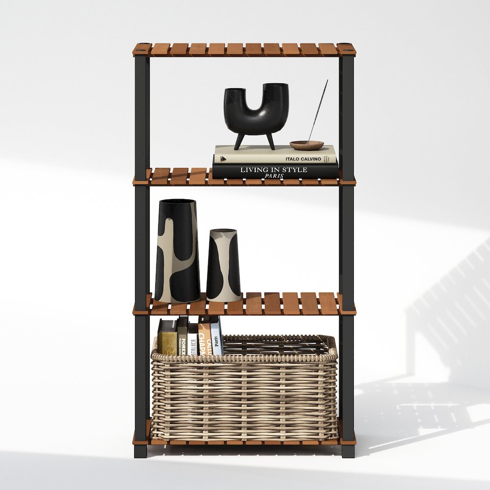 4-Tier Storage Shelf, Book Shelf, Corner Shelf with Wood Slats, Light Wood. Picture 6