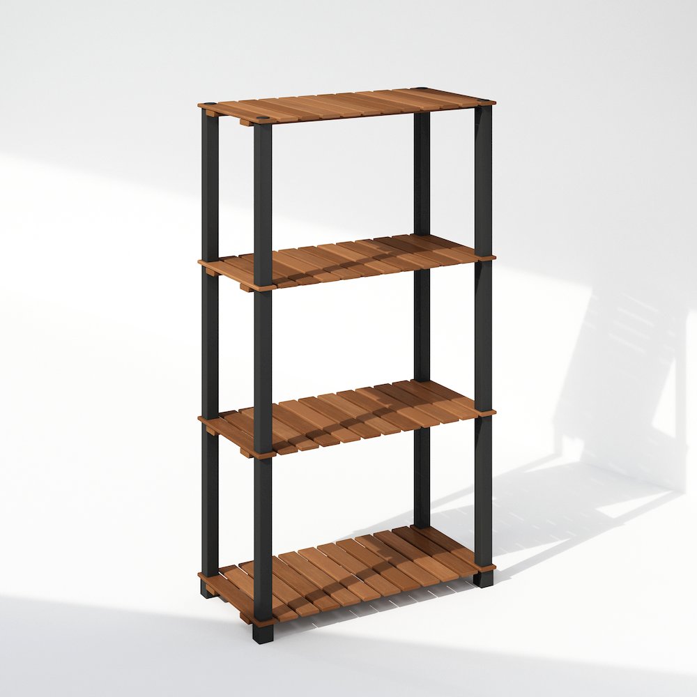 4-Tier Storage Shelf, Book Shelf, Corner Shelf with Wood Slats, Light Wood. Picture 2