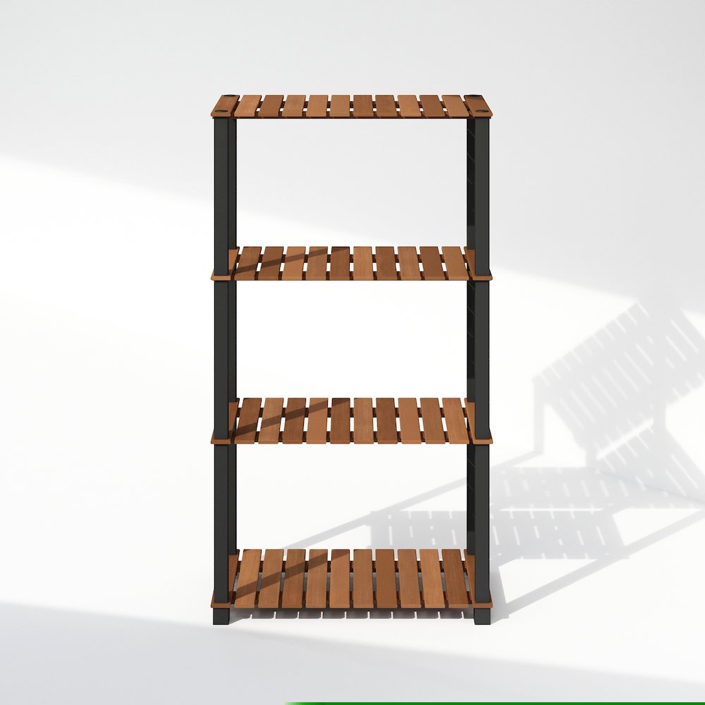 4-Tier Storage Shelf, Book Shelf, Corner Shelf with Wood Slats, Light Wood. Picture 1