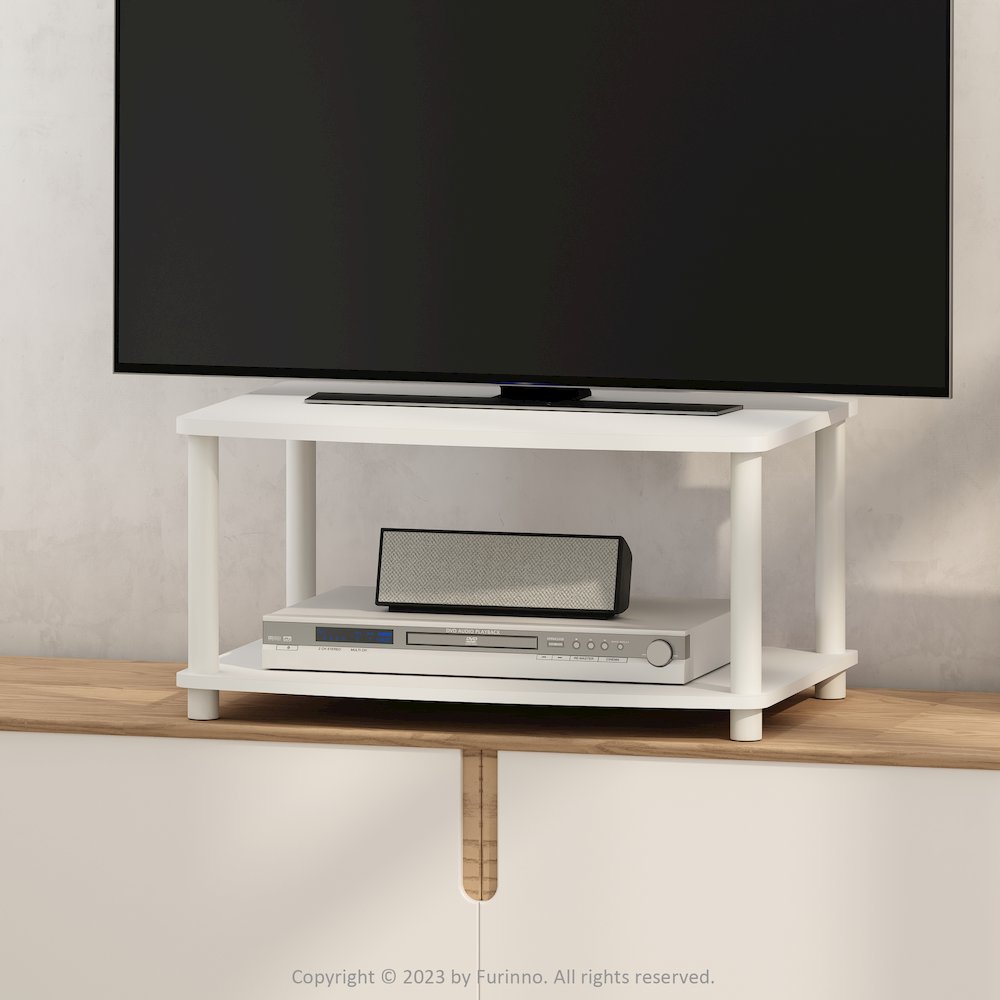Turn-N-Tube No Tools 2-Tier Elevated TV Stands, White/White. Picture 5