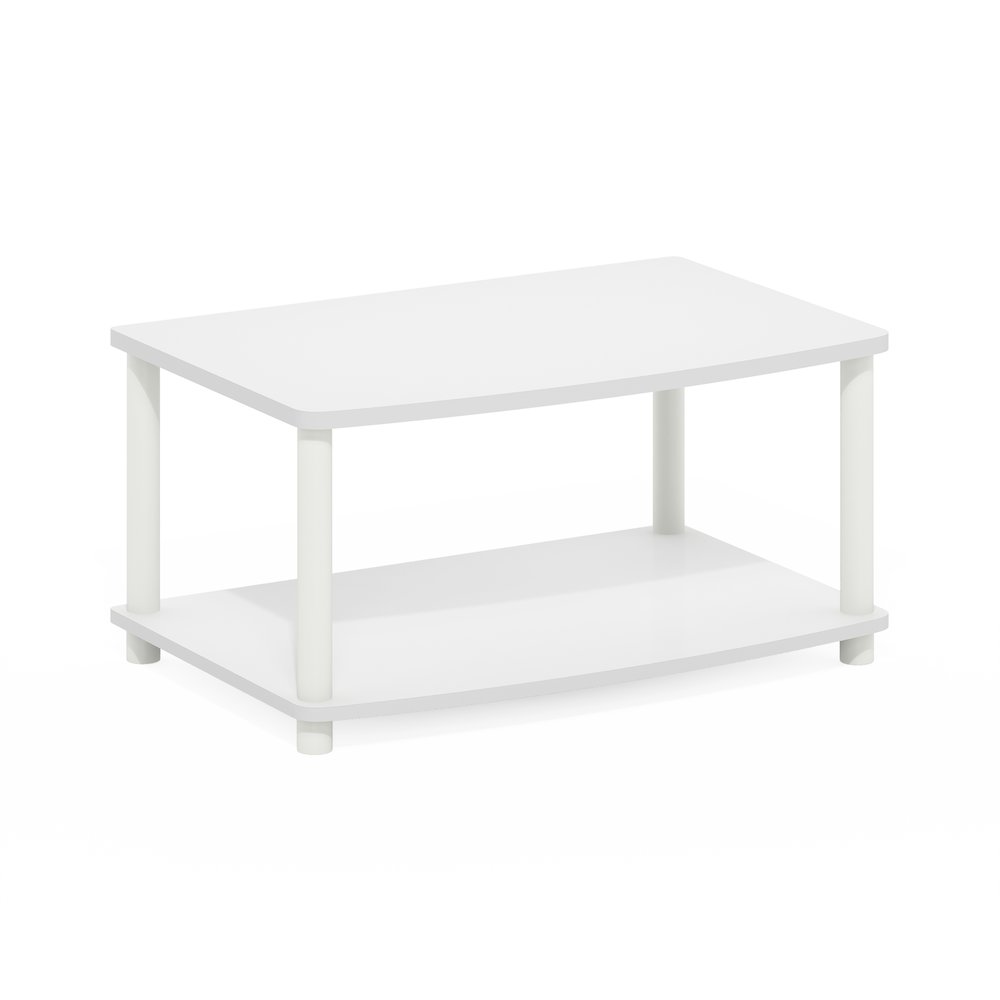 Turn-N-Tube No Tools 2-Tier Elevated TV Stands, White/White. Picture 1
