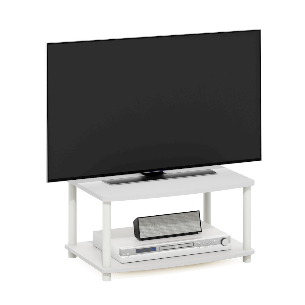 Turn-N-Tube No Tools 2-Tier Elevated TV Stands, White/White. Picture 3